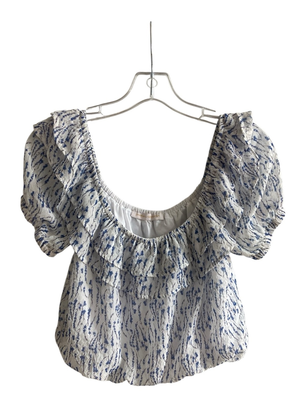 Pookie & Sebastian Regency Neckline Coquette Neo-Boho Chic Bubble Hem top